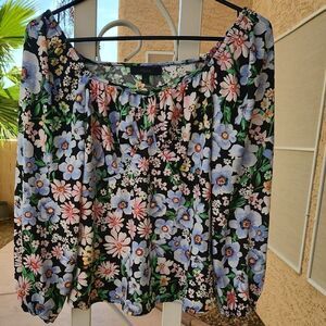 Floral Black and Pink Relaxed Blouse By Eclair Womens Large